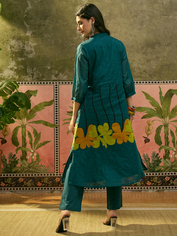 Stylum Women's Blue Solid Voile A-Line Kurta Pant Set (KPBLUEYODA)