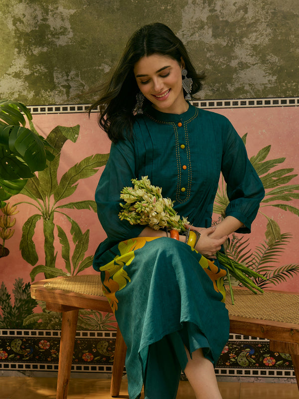 Stylum Women's Blue Solid Voile A-Line Kurta Pant Set (KPBLUEYODA)