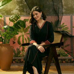 Stylum Women's Black Solid Rayon A-Line Kurta Pant Dupatta Set (KPDBLACKTULIP)