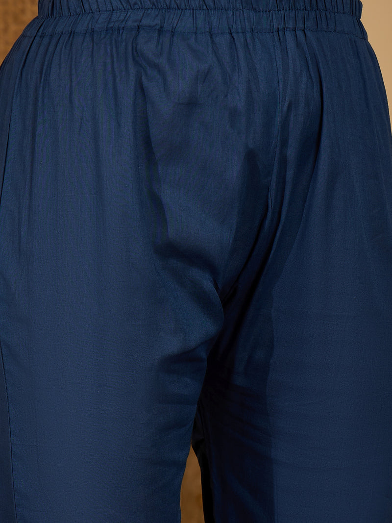 Stylum Women's Blue Striped Printed Cotton Straight Kurta Pant Dupatta Set (KPDBLUESAGO)