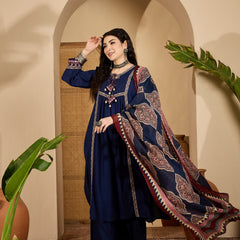 Stylum Women's Blue Solid Rayon A-Line Kurta Pant Dupatta Set (KPDBLUESIFAR)