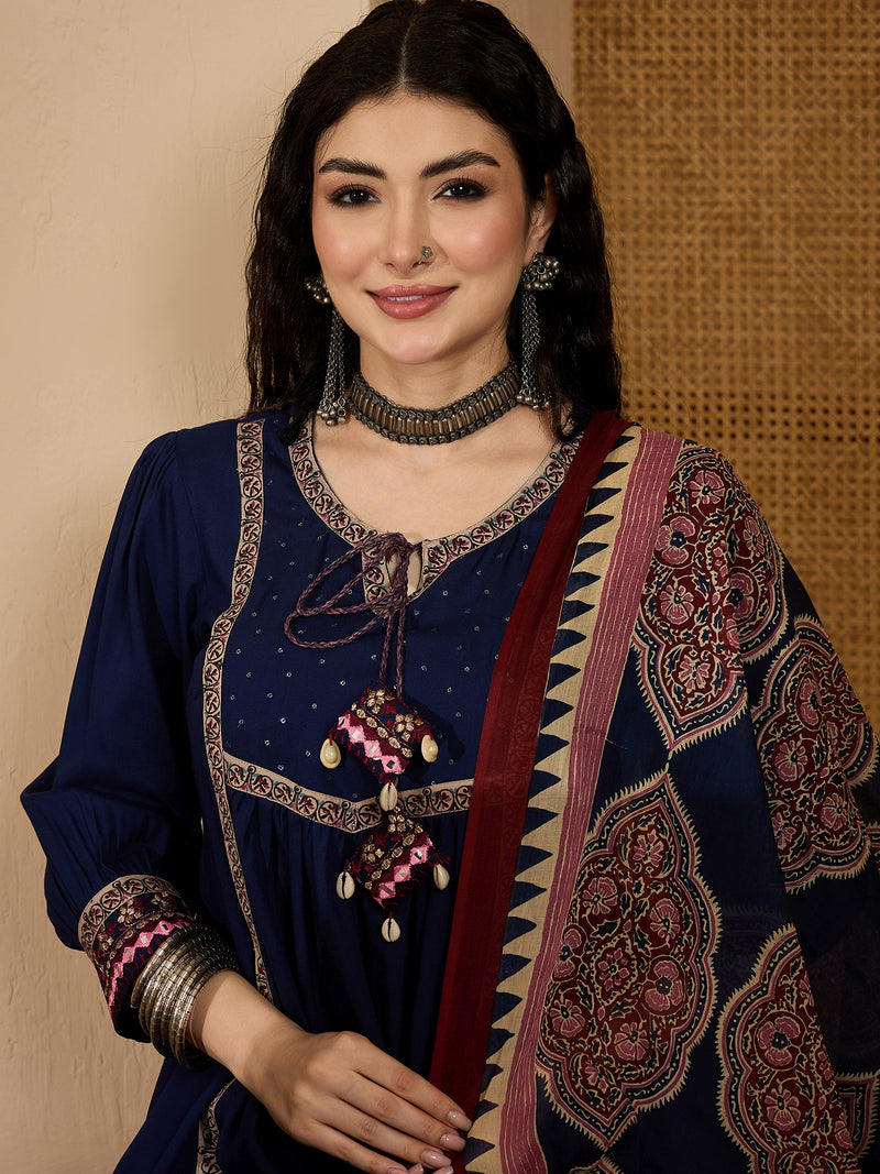 Stylum Women's Blue Solid Rayon A-Line Kurta Pant Dupatta Set (KPDBLUESIFAR)