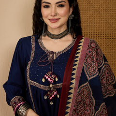 Stylum Women's Blue Solid Rayon A-Line Kurta Pant Dupatta Set (KPDBLUESIFAR)