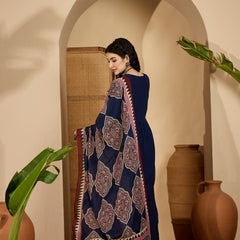 Stylum Women's Blue Solid Rayon A-Line Kurta Pant Dupatta Set (KPDBLUESIFAR)