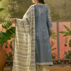 Stylum Women's Blue Ethnic Printed Cotton Flex A-Line Kurta Pant Dupatta Set (KPDBLUETITANIC)