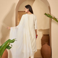 Stylum Women's Cream Solid & Embroidered Rayon Straight Kurta Pant Dupatta Set (KPDCREAMGONNY)