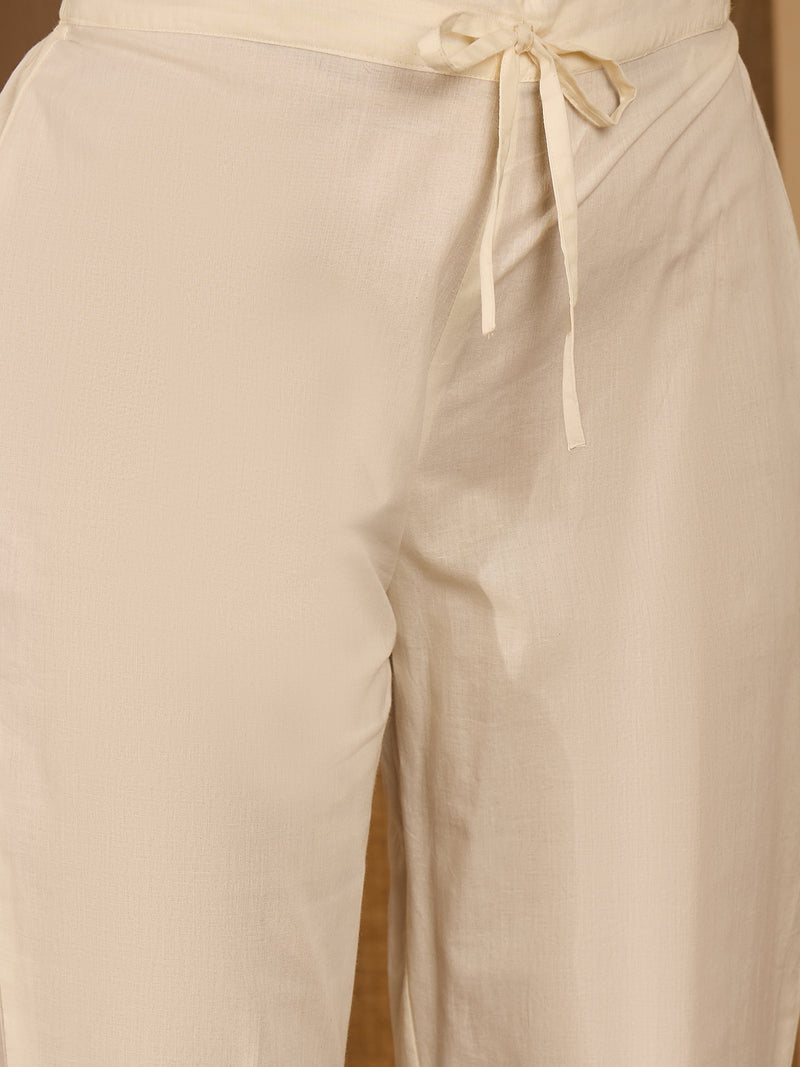 Stylum Women's Cream Embroidered Cotton Blend A-Line Kurta Pant Dupatta Set (KPDCREAMSONAM)