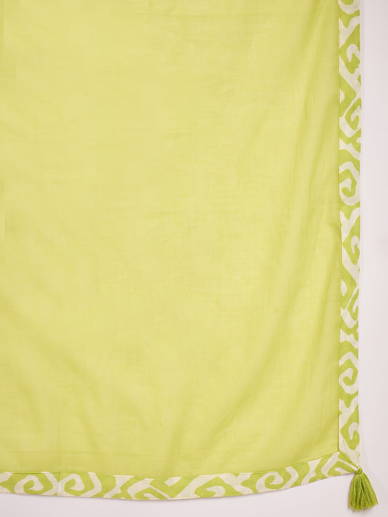 Stylum Women's Green Ikat Printed Cotton Straight Kurta Palazzo Dupatta Set (KPDGREENSODA)