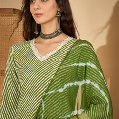 Stylum Women's Green Leheriya Printed Rayon Straight Kurta Palazzo Dupatta Set (KPDGREENTEA)