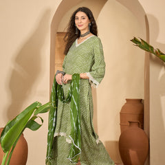 Stylum Women's Green Leheriya Printed Rayon Straight Kurta Palazzo Dupatta Set (KPDGREENTEA)