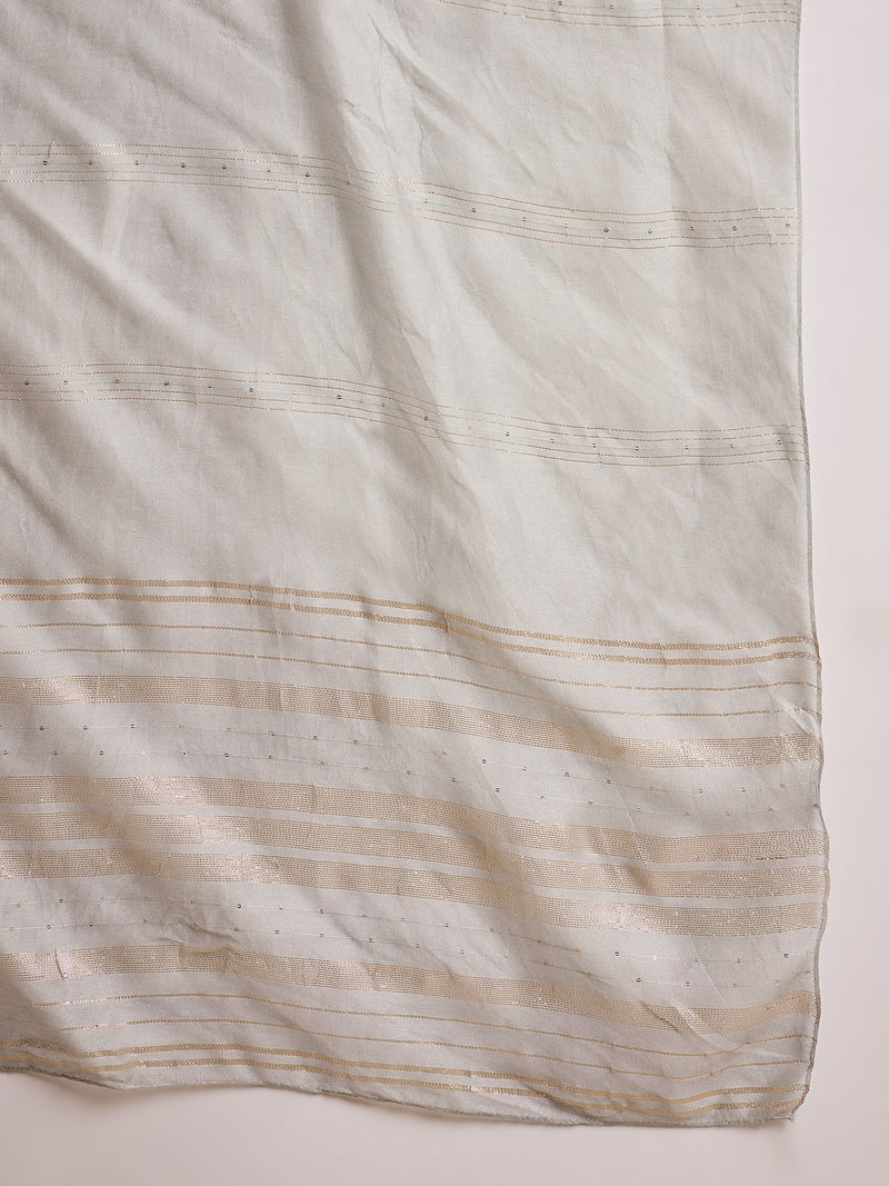 Stylum Women's Grey Solid & Embroidered Silk Straight Kurta Pant Dupatta Set (KPDGREYMUNCH)