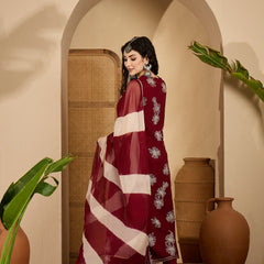 Stylum Women's Maroon Floral Printed Rayon Flared Kurta Pant Dupatta Set (KPDMAROONMOSKO)