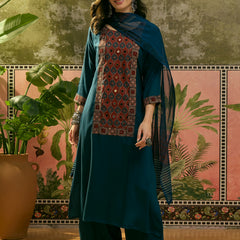 Stylum Women's Navy Solid Rayon A-Line Kurta Palazzo Dupatta Set (KPDNAVYKORAM)