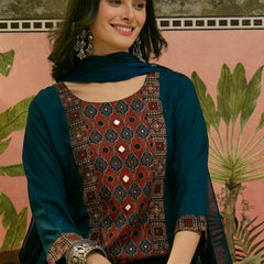 Stylum Women's Navy Solid Rayon A-Line Kurta Palazzo Dupatta Set (KPDNAVYKORAM)