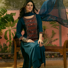 Stylum Women's Navy Solid Rayon A-Line Kurta Palazzo Dupatta Set (KPDNAVYKORAM)