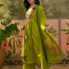 Stylum Women's Olive Solid Rayon A-Line Kurta Palazzo Dupatta Set (KPDOLIVEOMNI)