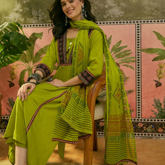 Stylum Women's Olive Solid Rayon A-Line Kurta Palazzo Dupatta Set (KPDOLIVEOMNI)