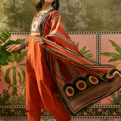 Stylum Women's Orange Solid Cotton Straight Kurta Pant Dupatta Set (KPDORANGERAWAL)