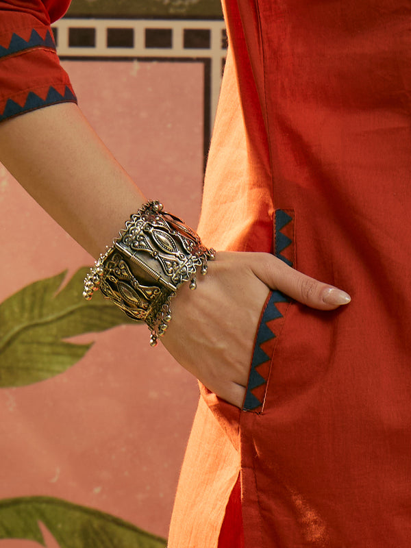 Stylum Women's Orange Solid Cotton Straight Kurta Pant Dupatta Set (KPDORANGERAWAL)