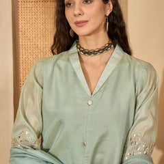 Stylum Women's Pista Solid Silk Blend A-Line Kurta Pant Dupatta Set (KPDPISTAMOHAK)