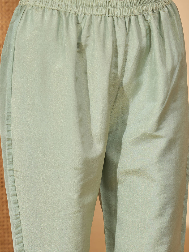 Stylum Women's Pista Solid Silk Blend A-Line Kurta Pant Dupatta Set (KPDPISTAMOHAK)