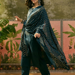Stylum Women's Brown Bandhej Printed Cotton Straight Kurta Pant Dupatta Set (KPDBROWNBAZZI)