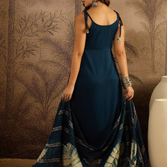 Stylum Women's Teal Solid & Embroidered Crepe A-Line Kurta Pant Dupatta Set (KPDTEALMILANI)