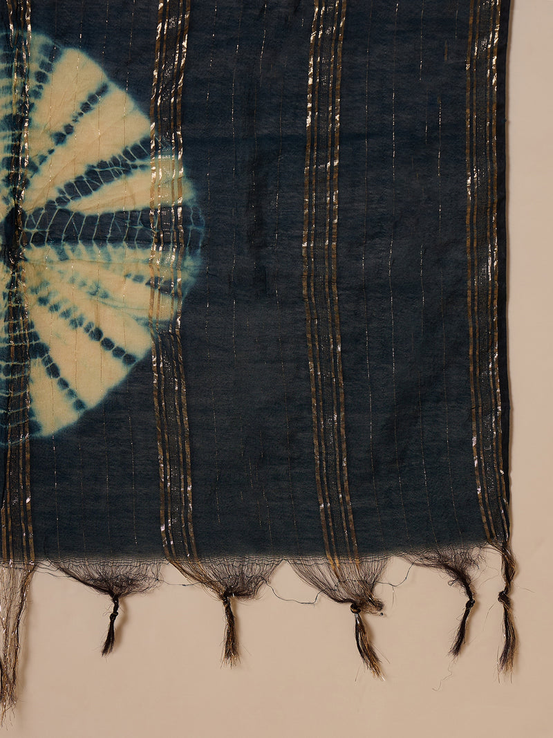 Stylum Women's Teal Solid & Embroidered Crepe A-Line Kurta Pant Dupatta Set (KPDTEALMILANI)