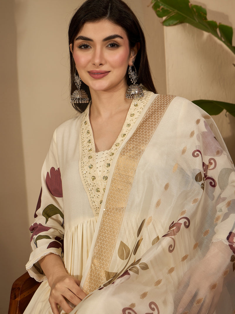 Stylum Women's Wine Floral Printed Rayon Flared Kurta Palazzo Dupatta Set (KPDWINEMINI)