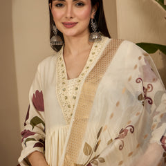 Stylum Women's Wine Floral Printed Rayon Flared Kurta Palazzo Dupatta Set (KPDWINEMINI)