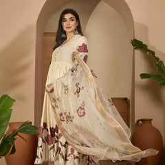 Stylum Women's Wine Floral Printed Rayon Flared Kurta Palazzo Dupatta Set (KPDWINEMINI)