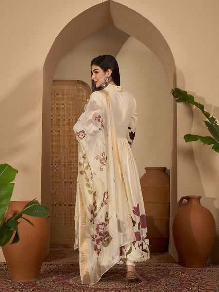 Stylum Women's Wine Floral Printed Rayon Flared Kurta Palazzo Dupatta Set (KPDWINEMINI)
