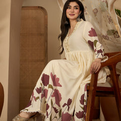 Stylum Women's Wine Floral Printed Rayon Flared Kurta Palazzo Dupatta Set (KPDWINEMINI)