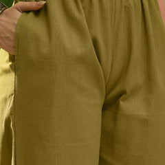 Stylum Women's Green Solid & Embroidered Cotton Straight Kurta Pant Set (KPGREENALMA)