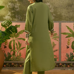 Stylum Women's Green Solid & Embroidered Cotton A-line Kurta Pant Set (KPGREENBIBER)
