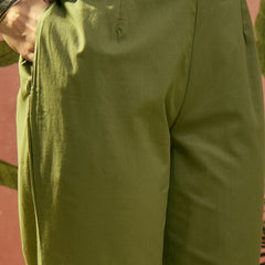 Stylum Women's Green Solid & Embroidered Cotton A-line Kurta Pant Set (KPGREENBIBER)
