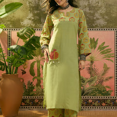 Stylum Women's Green Printed Cotton Straight Kurta Palazzo Set (KPGREENNAPPA)