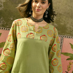 Stylum Women's Green Printed Cotton Straight Kurta Palazzo Set (KPGREENNAPPA)