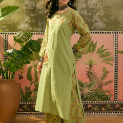Stylum Women's Green Printed Cotton Straight Kurta Palazzo Set (KPGREENNAPPA)