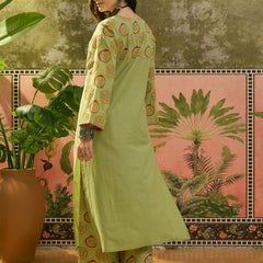 Stylum Women's Green Printed Cotton Straight Kurta Palazzo Set (KPGREENNAPPA)