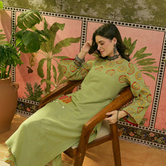 Stylum Women's Green Printed Cotton Straight Kurta Palazzo Set (KPGREENNAPPA)