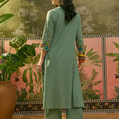 Stylum Women's Green Solid & Embroidered Cotton A-Line Kurta Pant Set (KPGREENPOP)