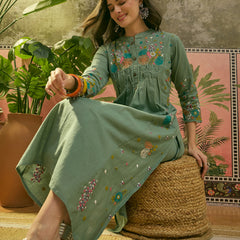 Stylum Women's Green Solid & Embroidered Cotton A-Line Kurta Pant Set (KPGREENPOP)