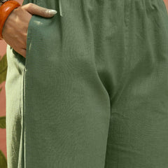 Stylum Women's Green Solid & Embroidered Cotton A-Line Kurta Pant Set (KPGREENPOP)
