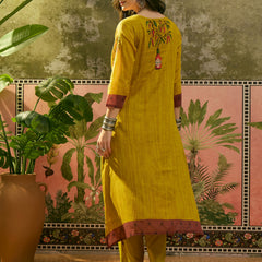 Stylum Women's Mustard Printed Voile A-Line Kurta Pant Set (KPMUSTARDKOBO)