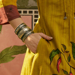 Stylum Women's Mustard Printed Voile A-Line Kurta Pant Set (KPMUSTARDKOBO)