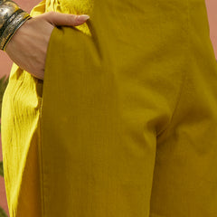Stylum Women's Mustard Printed Voile A-Line Kurta Pant Set (KPMUSTARDKOBO)