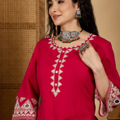 Stylum Women's Pink Solid & Embroidered Cotton Flex Straight Kurta Pant Set (KPPINKDABRU)