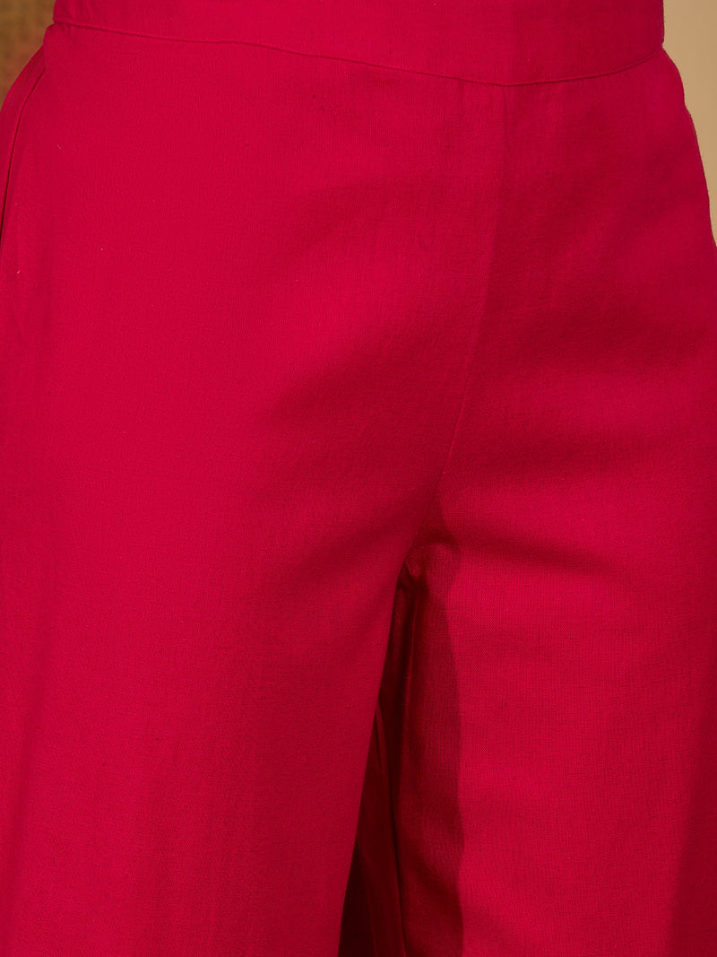 Stylum Women's Pink Solid & Embroidered Cotton Flex Straight Kurta Pant Set (KPPINKDABRU)