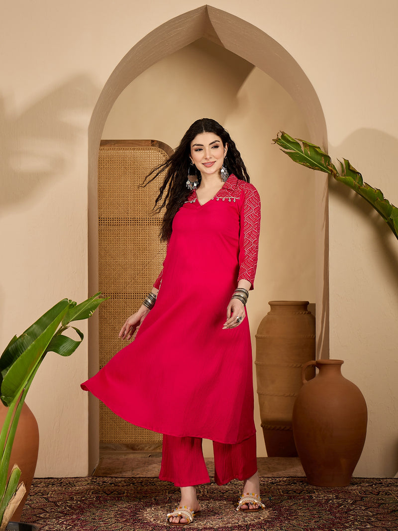 Stylum Women's Pink Solid Crepe A-Line Kurta Pant Set (KPPINKKOTA)